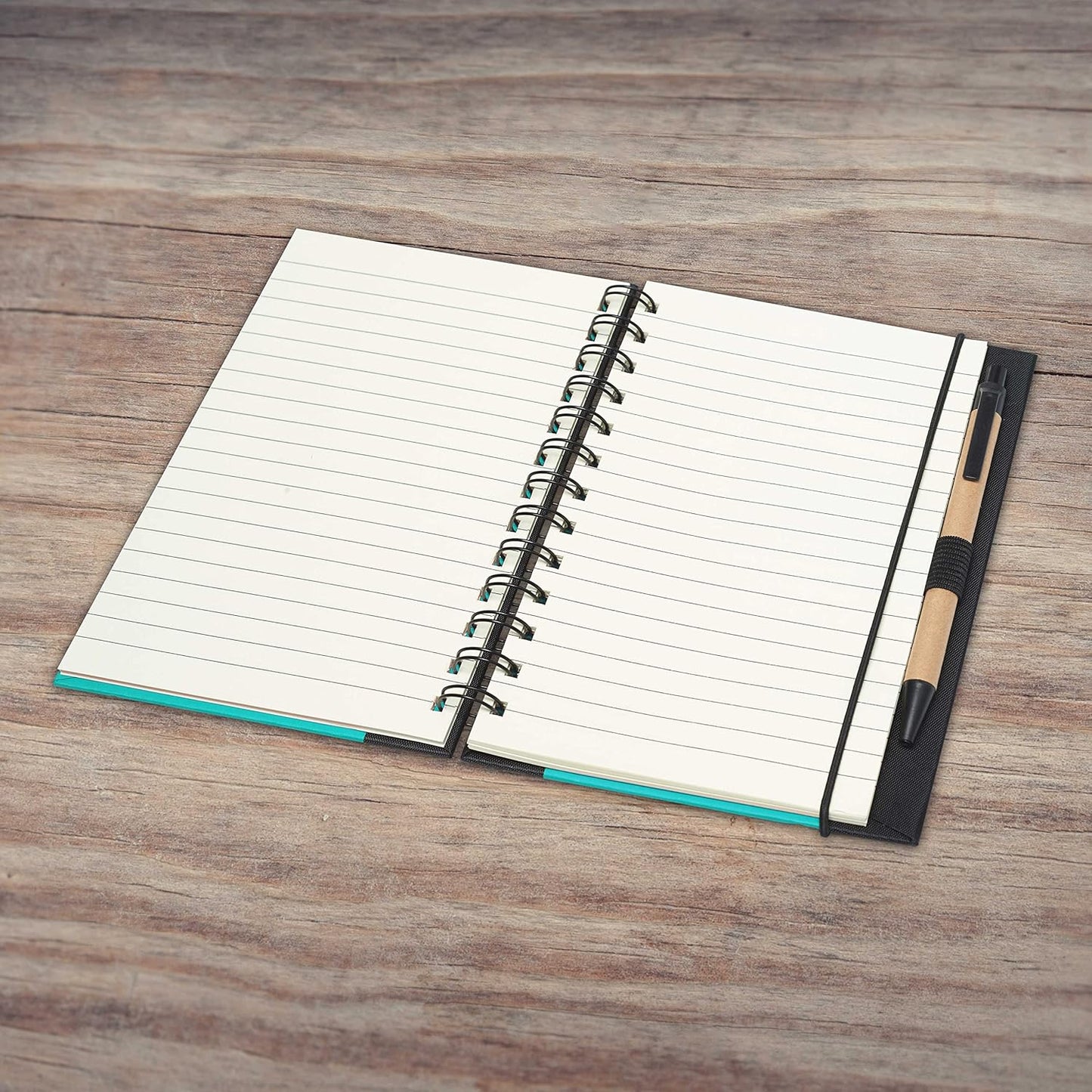 DISCOUNT PROMOS Custom Eco Block Notebooks with Pens Set of 100, Personalized Bulk Pack - Perfect for School, Office, Business, Home - Aqua