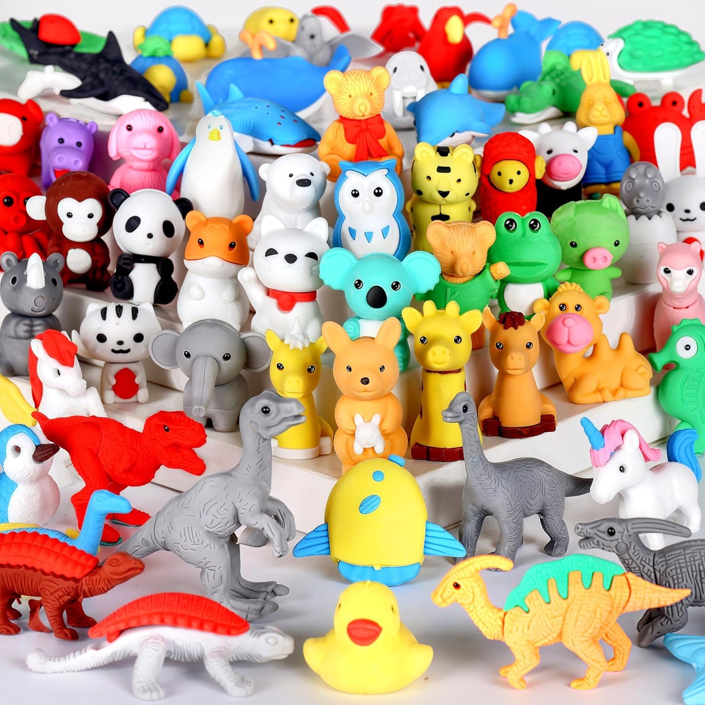 64Pcs Animal Erasers Bulk Cute Desk Pets Kids Puzzle Erasers Take Apart Cool 3D Eraser Mini Pencil Eraser Fun Party Favors for School Supplies Classroom Rewards Easter Egg Fillers Gifts