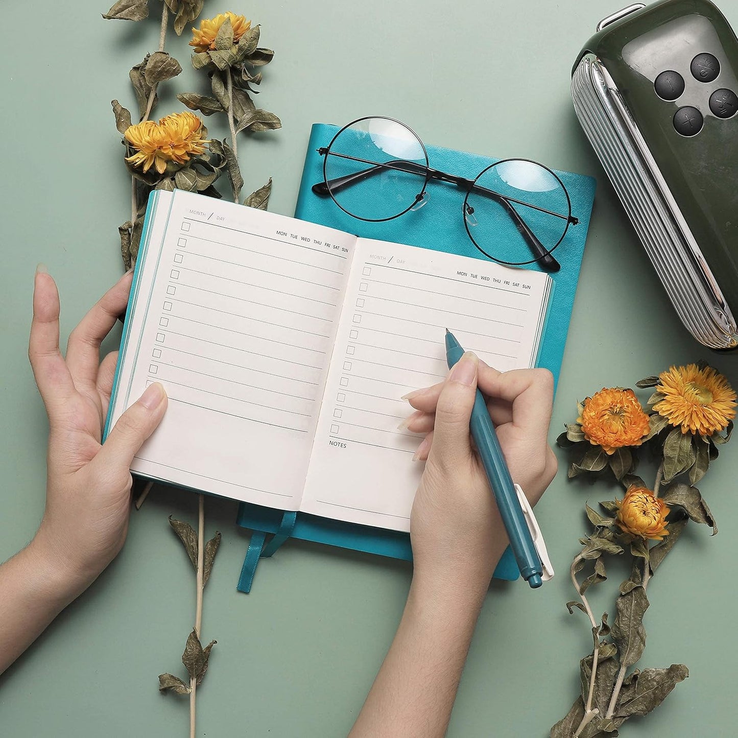 Daily to Do Checklist Notebook, Task Management, Organizer Planner, Hardcover, Ribbon Bookmark, 4.1 x 5.8”, A6 size, 110 Sheets (Blue)