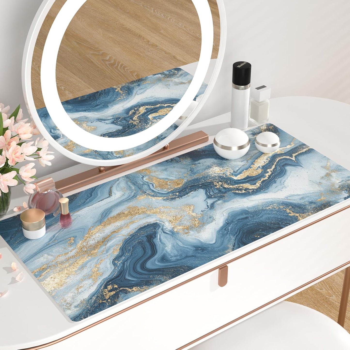 QIYI Desk Pad Large Keyboard and Mouse Pad for Laptop Computer, PU Leather Desk Cover Protector, Desk Décor Accessories for Office Home Work Writing Gaming 31.5" x 15.7" - Blue White Marble