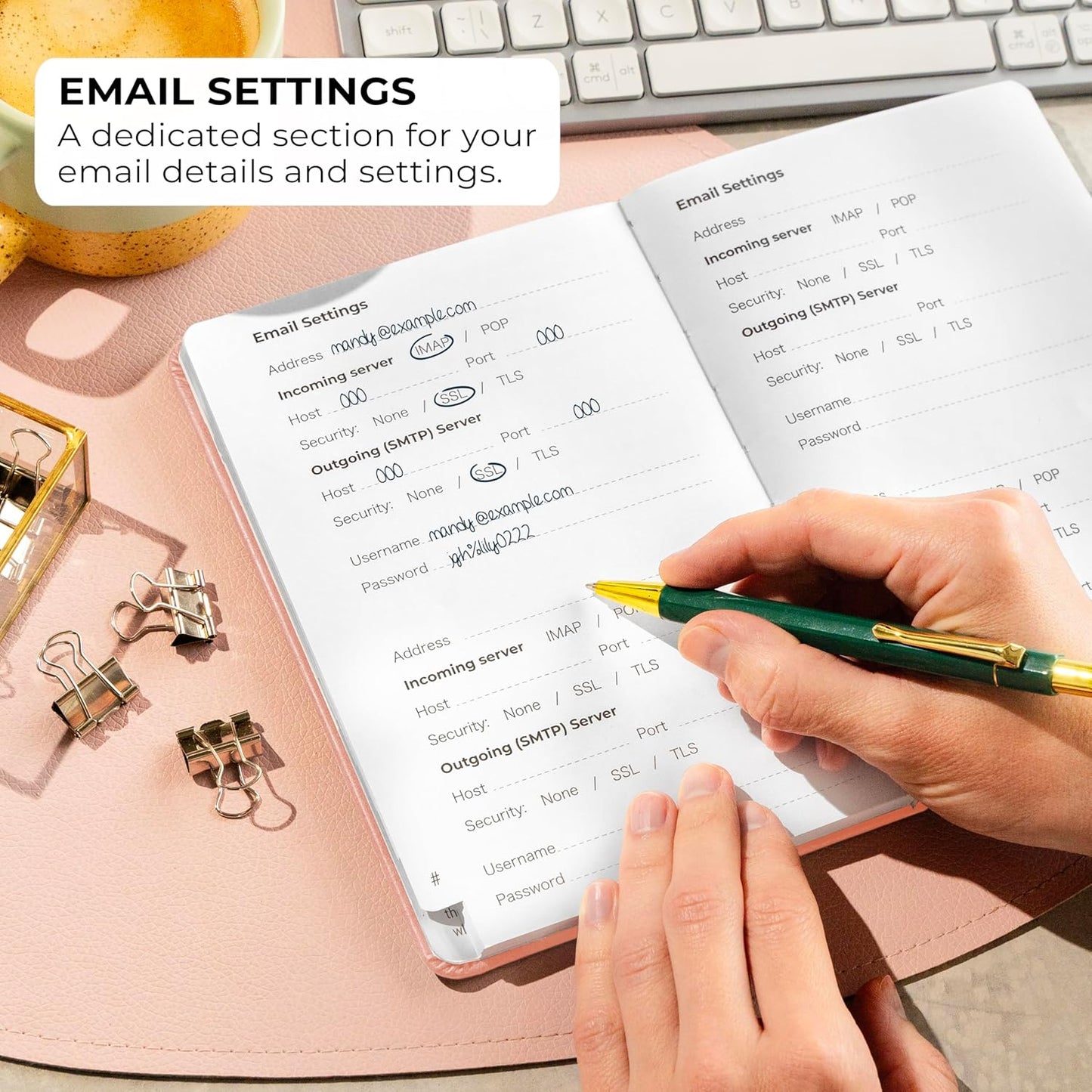 Clever Fox Password Book with alphabetical tabs. Internet Address Organizer Logbook. Medium Password Keeper for Website Logins (Peach Pink)