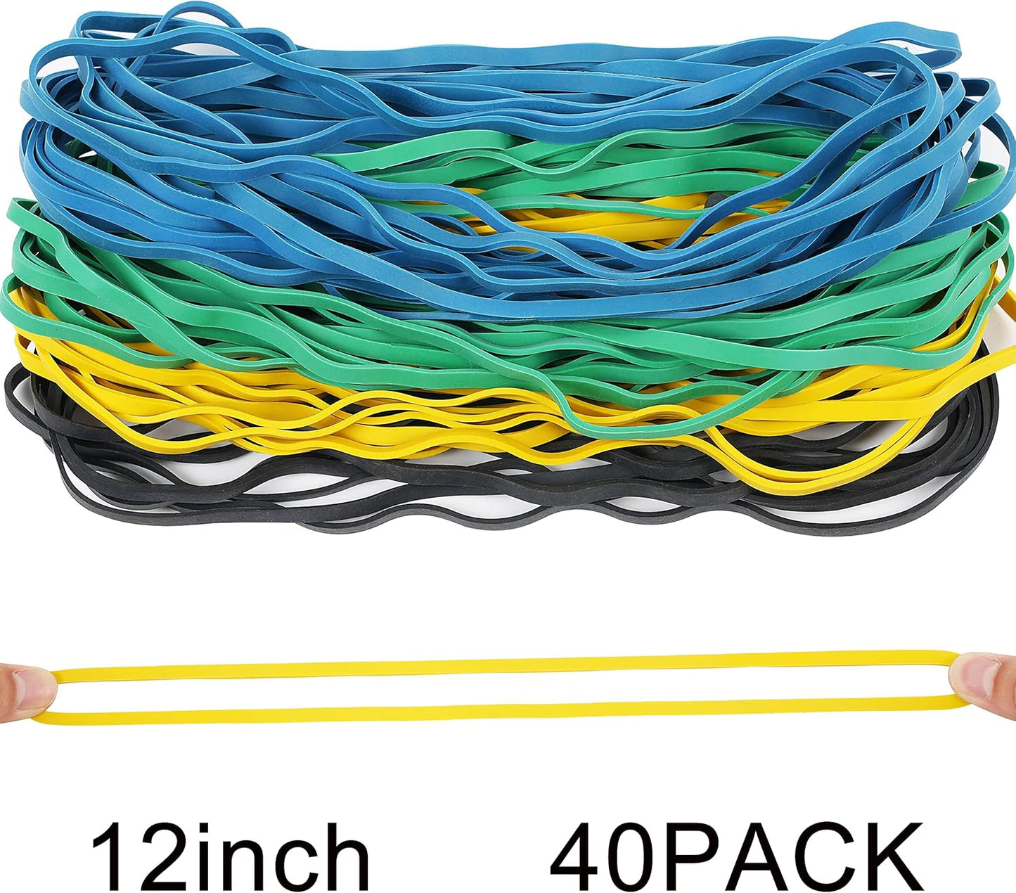 AMUU Trash Can Bands Rubber Bands Large Flat Fold Length 12inch 40 Pieces Fits 8-33 Gallon Trash Cans Heavy Duty Elastic Rubber Bands for File Folders Office Home Supplies