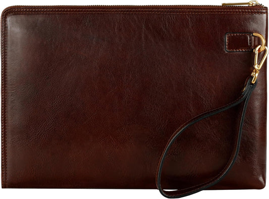 Time Resistance Leather Clutch for Men Organizer Wrist Bag Briefcase Handmade in Italy