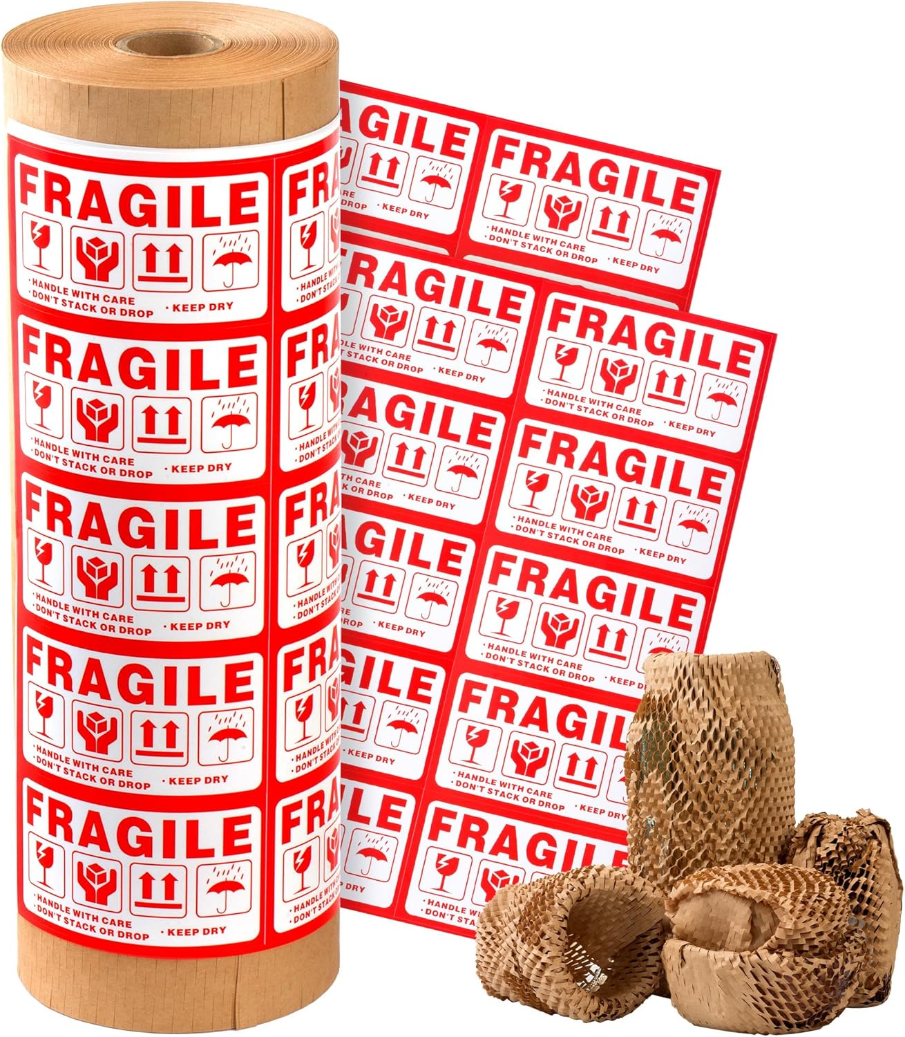 Honeycomb Packing Paper 15" Width X 400 FT for Moving Glass Dishes Recyclable Wrapping Paper Bubble Wrap Packing Material for Shipping Fragile Items Shipping Filler with 20 Fragile Stickers