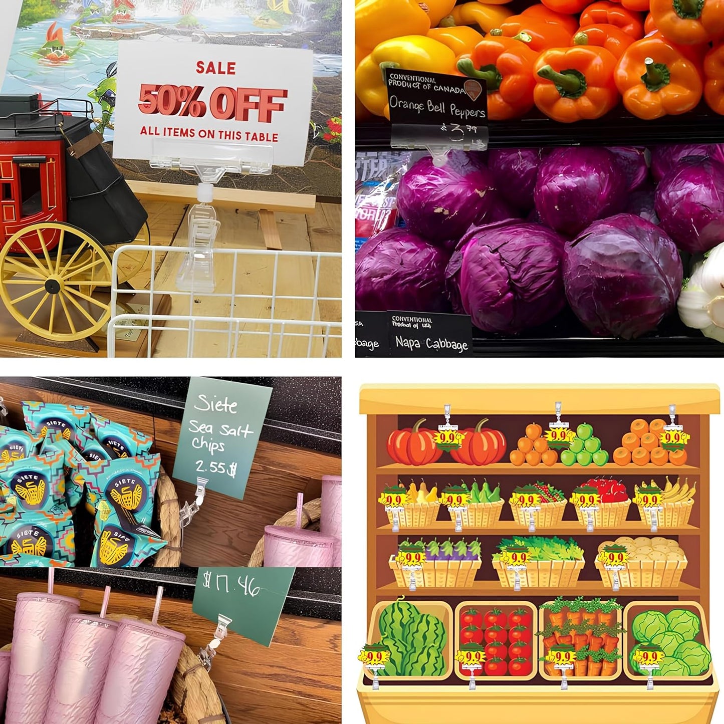 Mlici Sign Clip Holder for Display, 26 Pieces Merchandise Clothing Rack Signs for Retail, Clip on Clear Sign Holder for Label, Basket, Business Cards