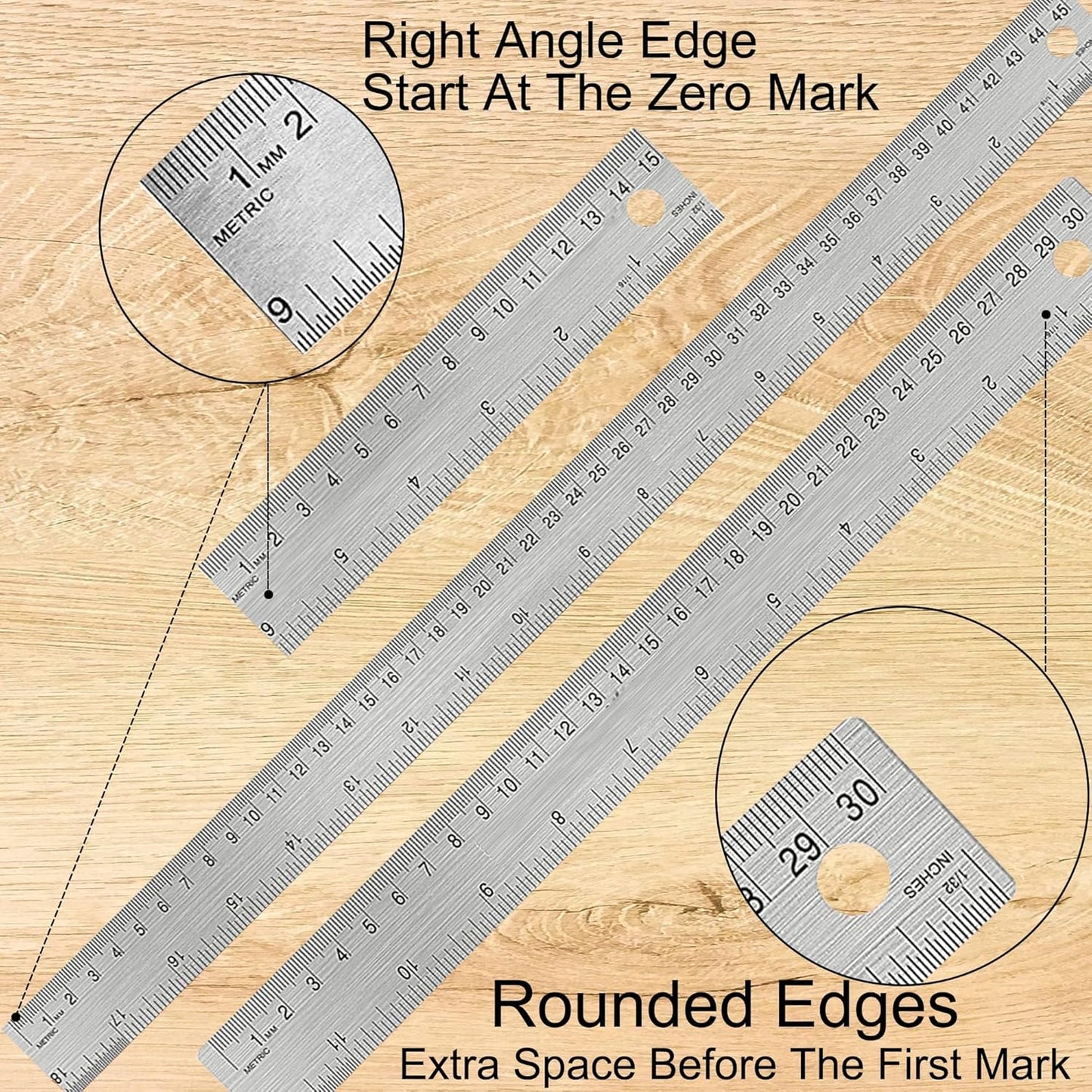 Metal Ruler 18 Inch: [2 Pieces 18 Inch] Non-Slip Cork Backing Rulers with Inch and Centimeters Prevent Ink Leakage:for School Office Drawing Engineering
