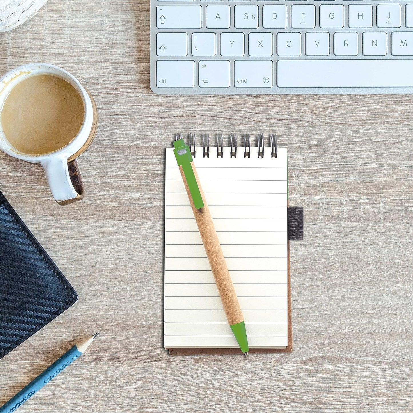 DISCOUNT PROMOS 10 Recyclable Spiral Small Notebooks Pack - Customizable Text, Logo - 60 Lined Pages - Lime Green