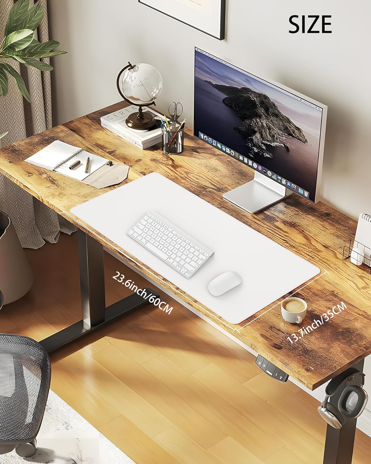 Desk Pad Mat 23.6"x13.7" - Waterproof Mouse Pad & Desk Protector, Non-Slip PU Leather for Gaming Keyboard/Mouse, Stitched Edge XL Office Desk Pad with Ergonomic Support(White)