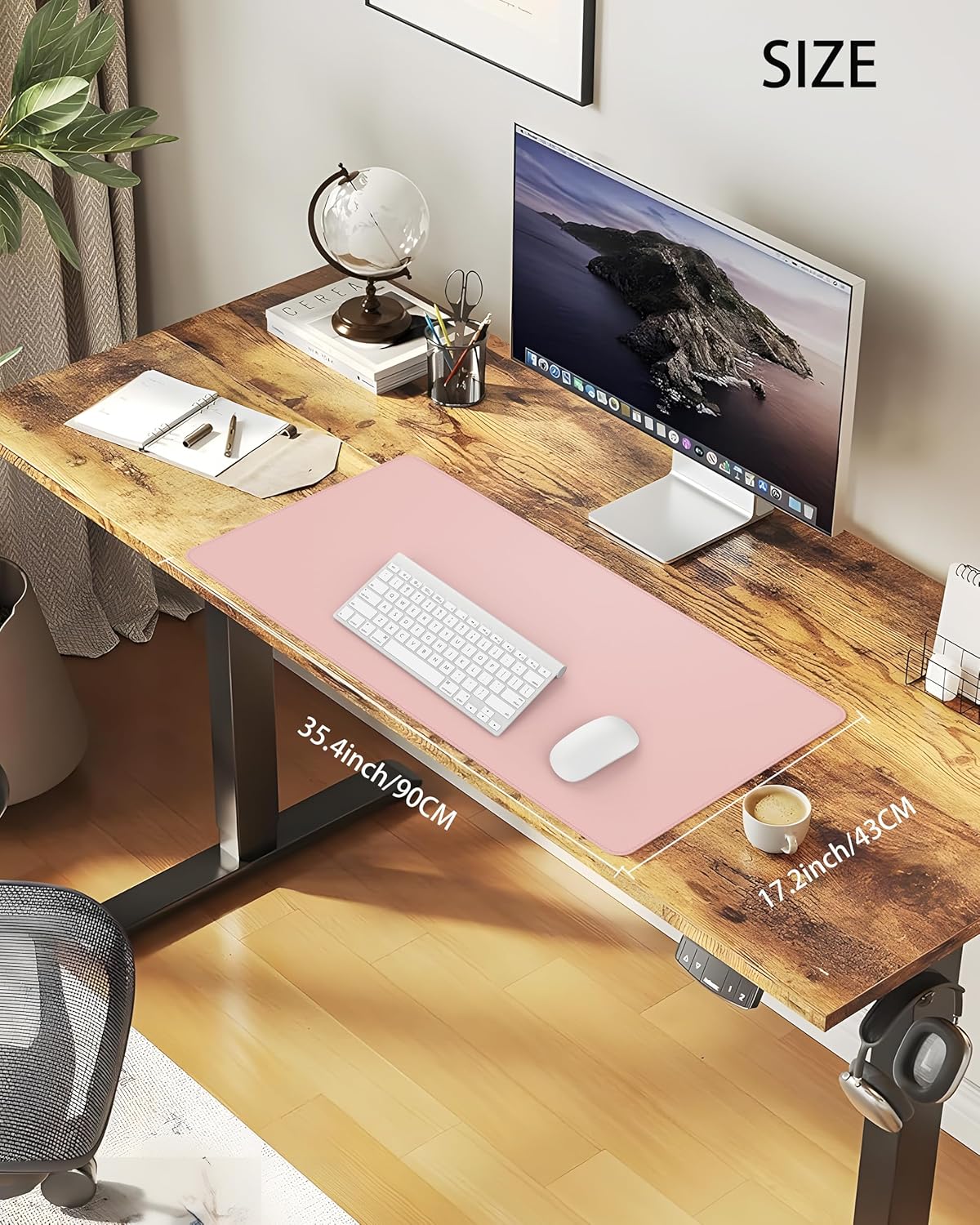 Desk Pad Mat - Leather Desk Pad Protector for Office and Home - Desk Organization and Accessories - Ideal for Large Mouse Pad and Desk Mats on Top of Desks(Pink,35.4" x 17")