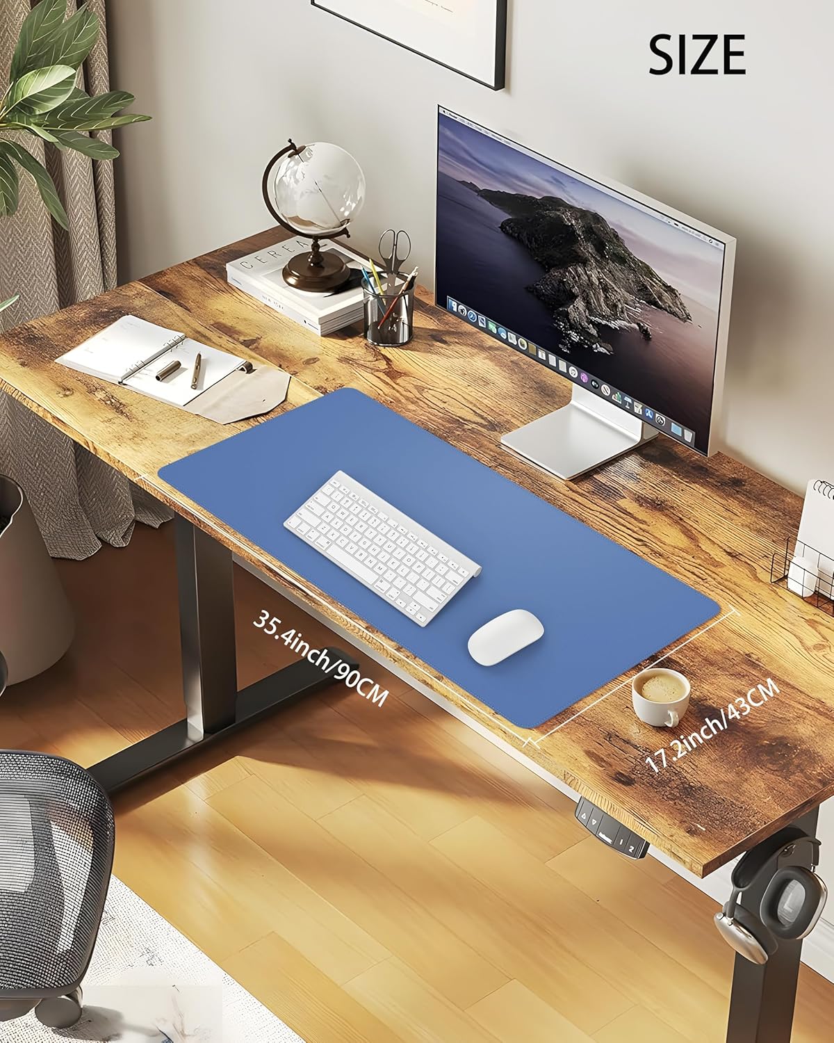 Desk Pad Mat - Leather Desk Pad Protector for Office and Home - Desk Organization and Accessories - Ideal for Large Mouse Pad and Desk Mats on Top of Desks(Grey Blue,35.4" x 17")