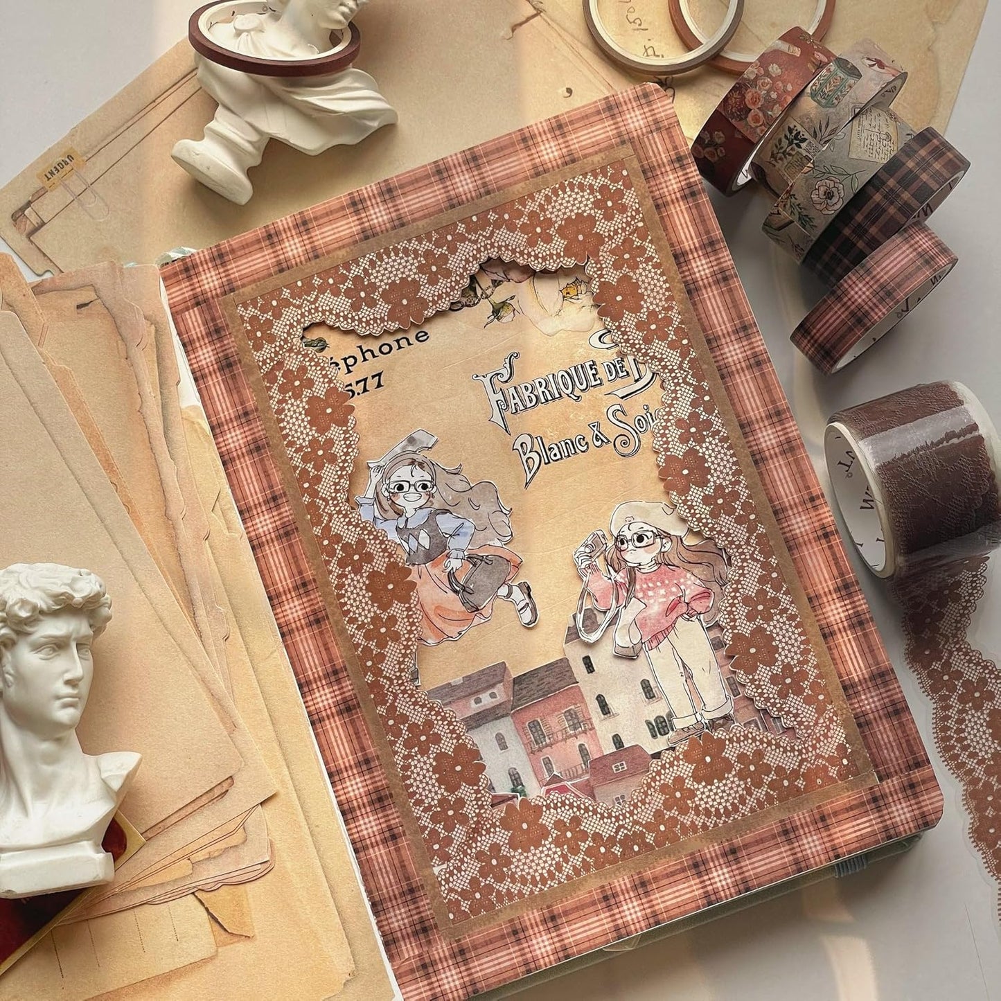 WT Baroque Lace PET Tape Sticker Set, Tape for Scrapbooking, Planners, Junk Journal or Bible Study, Colorful Artist Decorative Craft Tape, Cute Artist Tape (5 Rolls, Each 16.4FT)