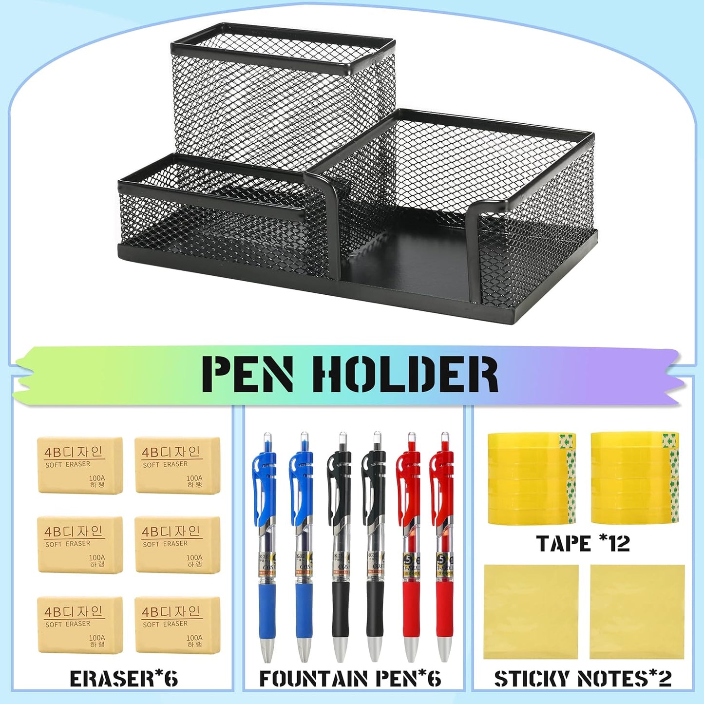 Ludato 39pcs Office Supplies Set - Desk Accessory Kit with Pen Holder Stapler Staples Staple Remover and Paper Clips - Complete Office Stationery Set for Home or Work