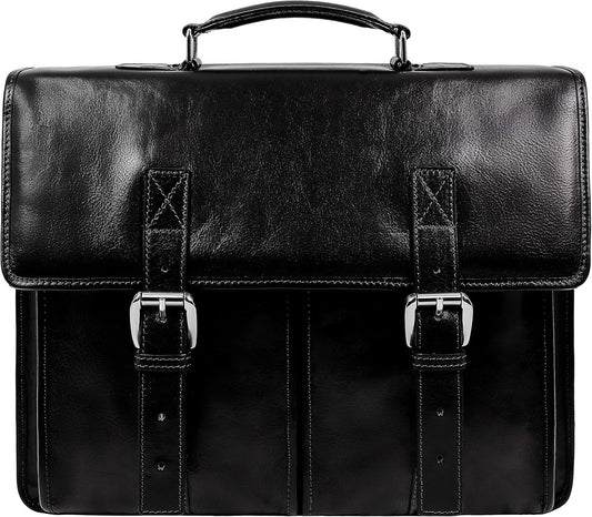Time Resistance Leather Briefcase for Men Handcrafted in Italy Full Grain Messenger Bag for Laptop