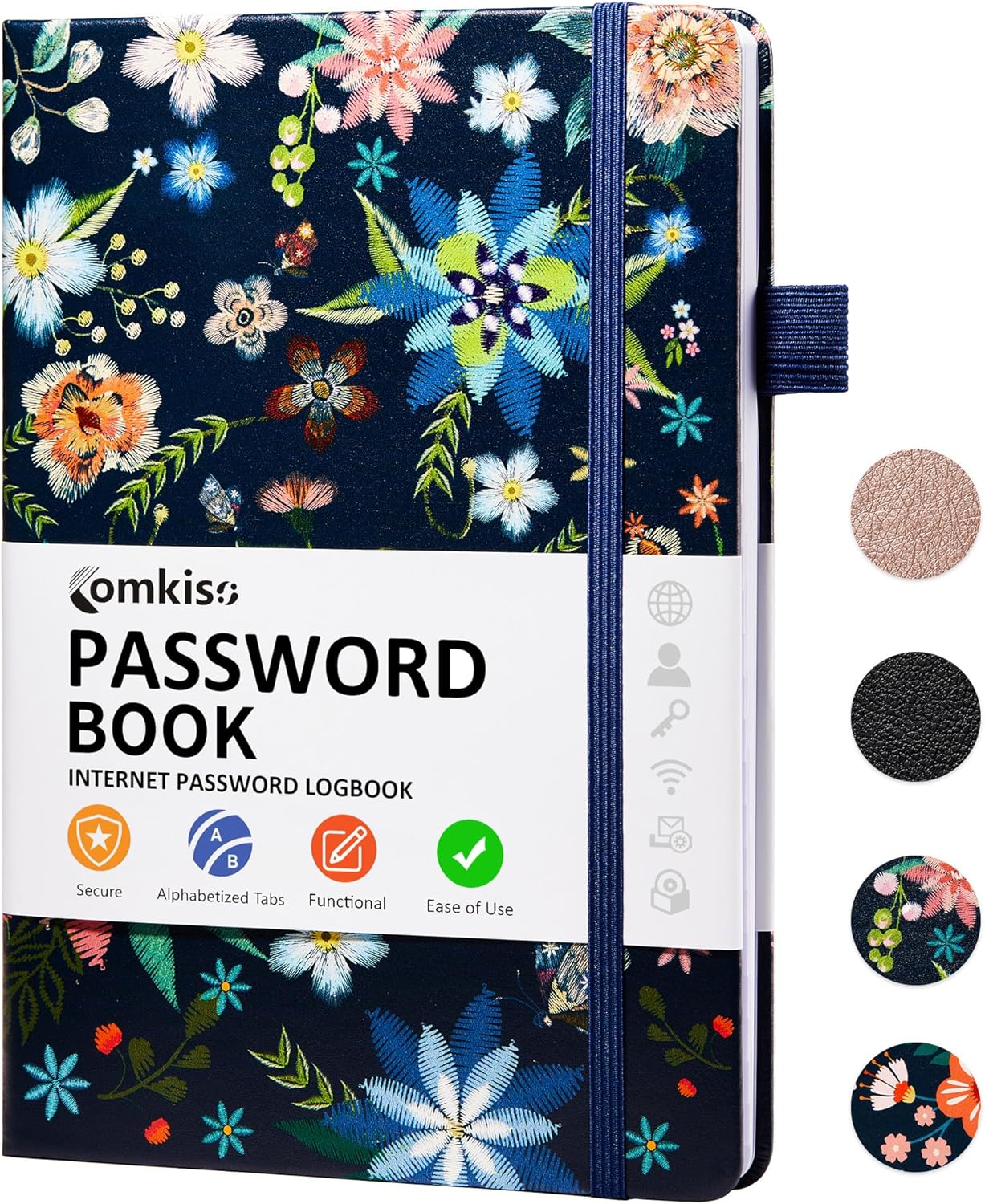 Password Book with Individual Alphabetical Tabs Laminated, Large Print Password Keeper Book for Seniors, A5 Hardcover Internet Password Log Book to Record Website Login Details - Bloom