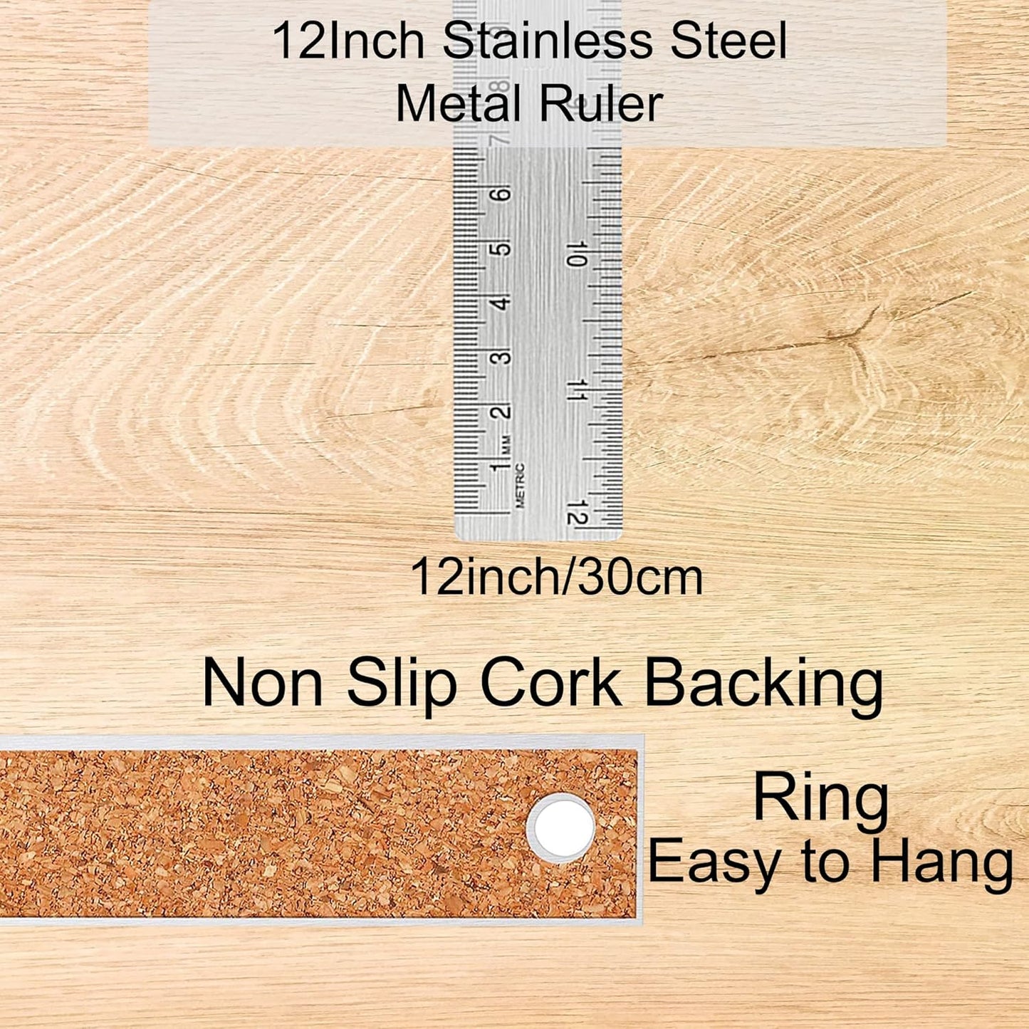 Stainless Steel Metal Ruler:[1 Pieces 12 Inch] Stainless Steel Metal Ruler with Cork Backing Non-Slip Rulers with Inch and Centimeters Drafting Office Tools Prevent Ink Leakage