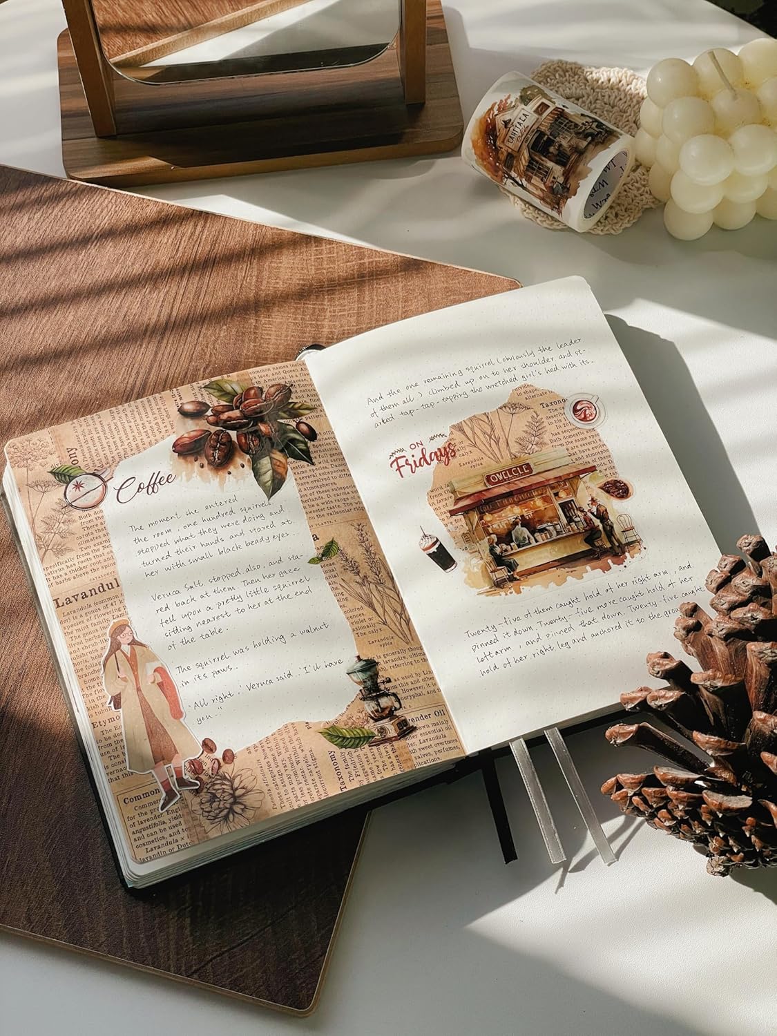 WT Caffeine Canvas Wide PET Tape, Single Roll, Original Designs, Watercolor Vintage Cafe Decorative Transparent Tape, Journal Scrapbook Bujo Planner DIY Craft Supplies, Coffee Theme