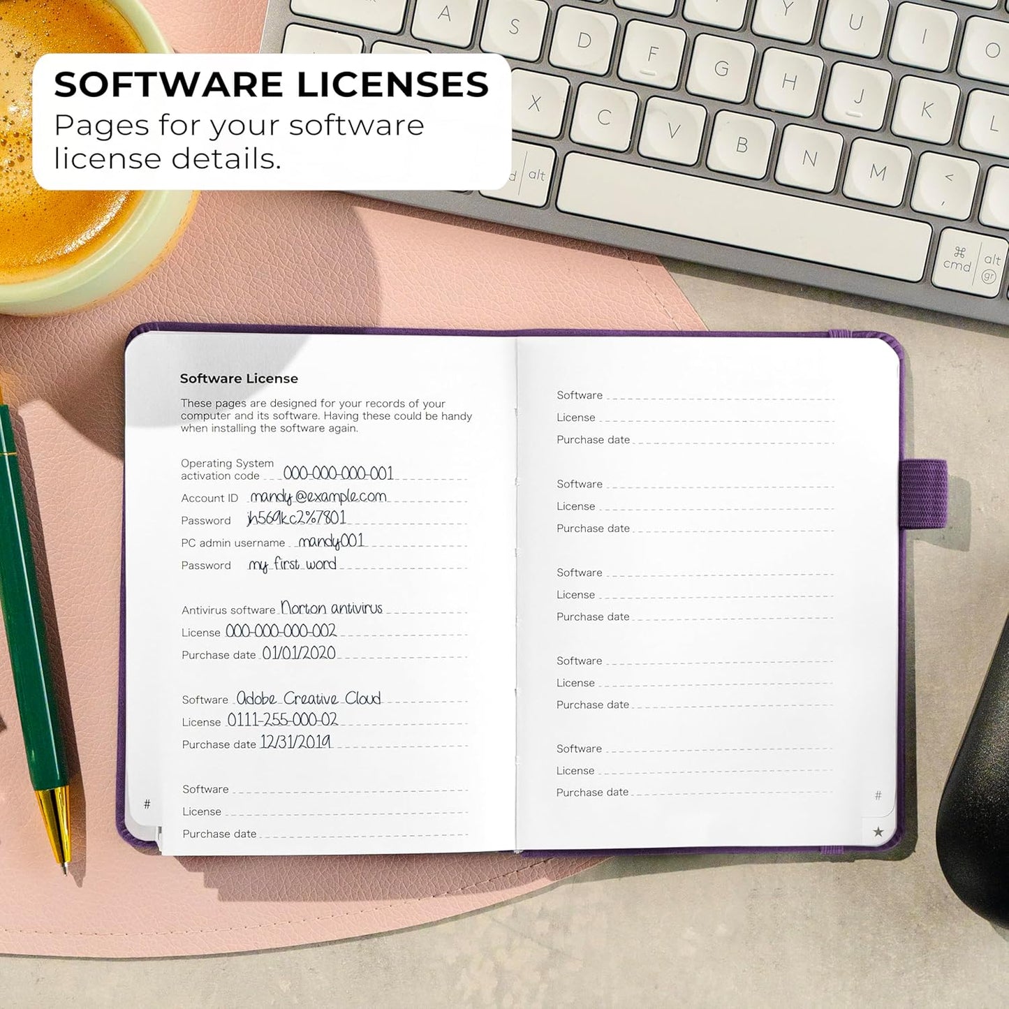 Clever Fox Password Book with alphabetical tabs. Internet Address Organizer Logbook. Small Pocket Password Keeper for Website Logins (Purple)