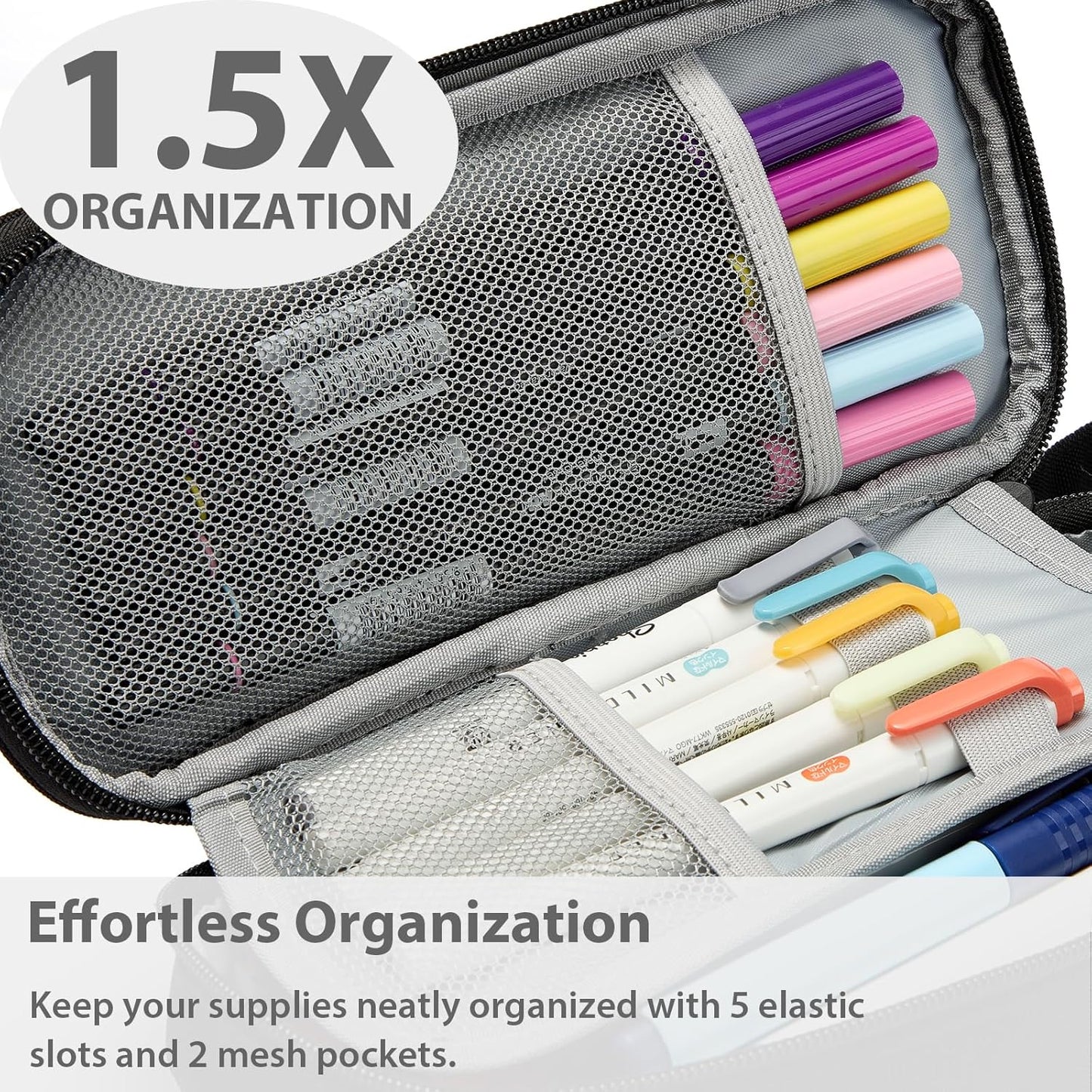 Pencil Case Pouch Box Bag School Supplies Girls Boys Kids, Cute Preppy Stuff Large Big Capacity Aesthetic Pen Organizer, Back to College Stationary, Black, Classic Stlye, 1800ml