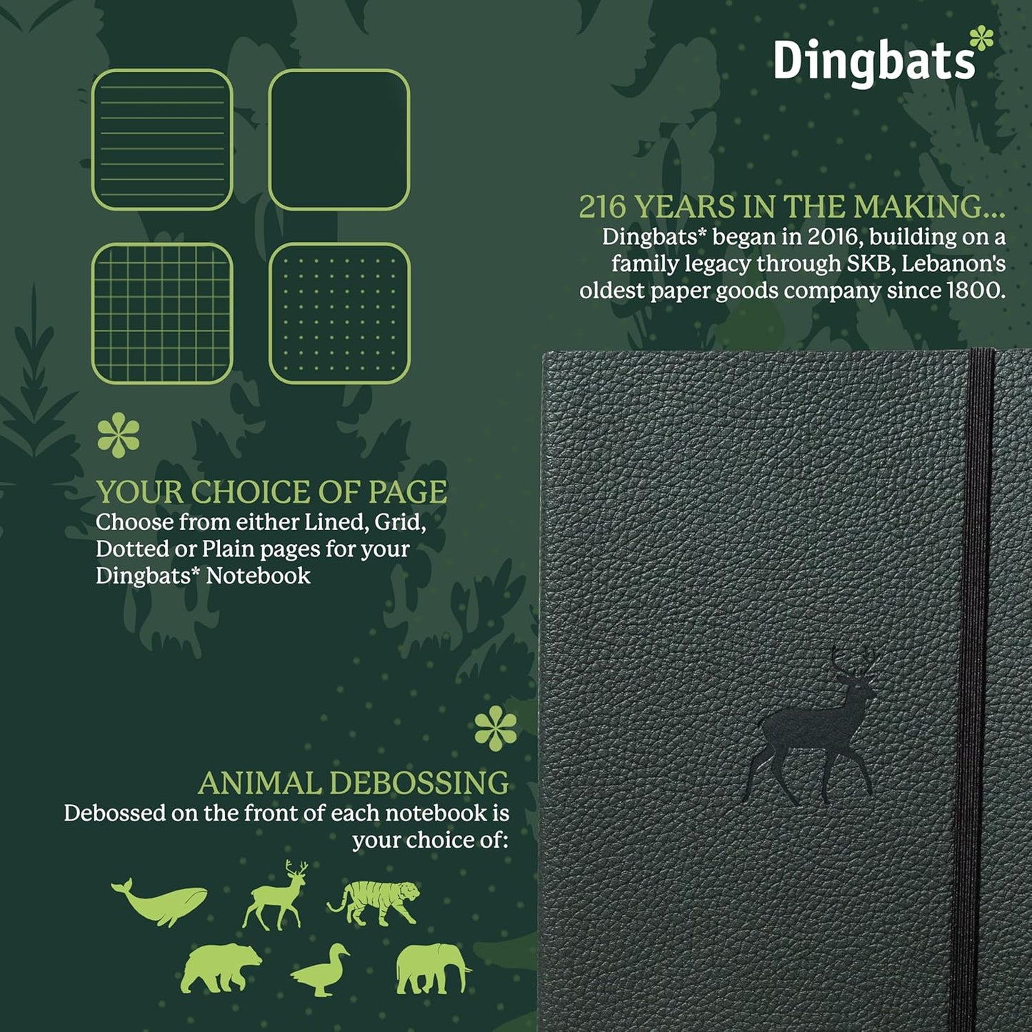 Dingbats* Wildlife Lined Writing Journal Notebook A5 - Vegan Leather Softcover - Ideal for Work, Travel - Pocket, Elastic Closure, & Bookmark