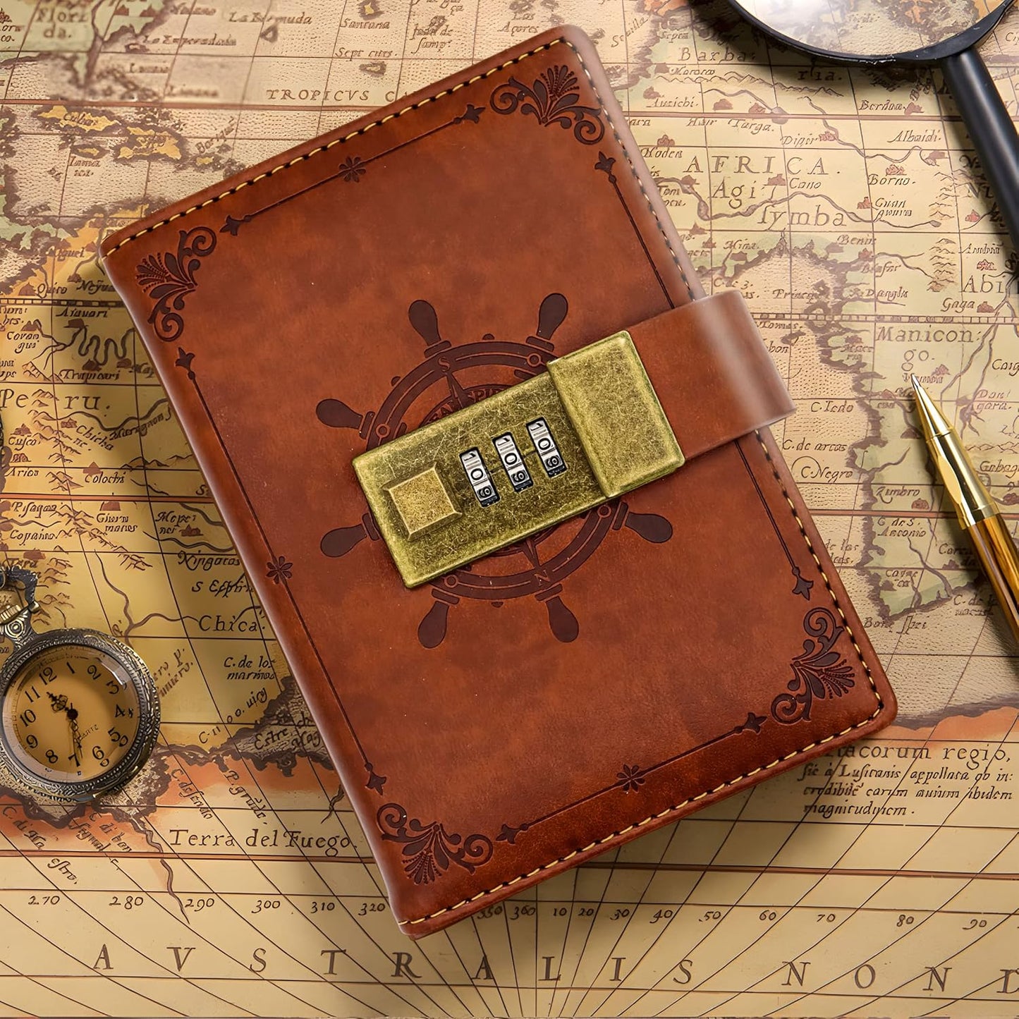 A7 Password Book with Lock Internet Address and Details Organizer Computer Website Logins Hardcover for Home Office Notebook Present Supplies-Retro Style