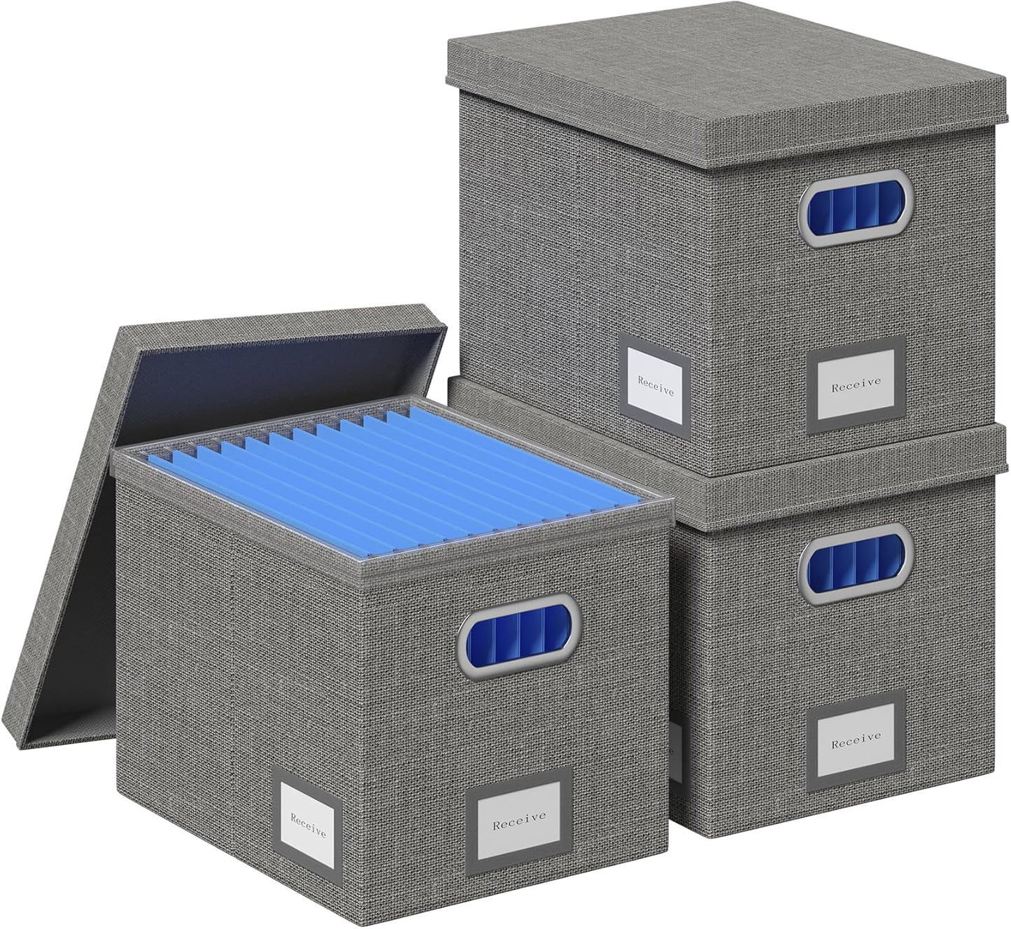 File Organizer Box File Boxes for Hanging Files with Lid Set of 3 Decorative Hanging Folders Letter Size Organizer with One-Piece Plastic Frame Slides (13.2 * 10.1 * 10.1in(3Pack), Grey)