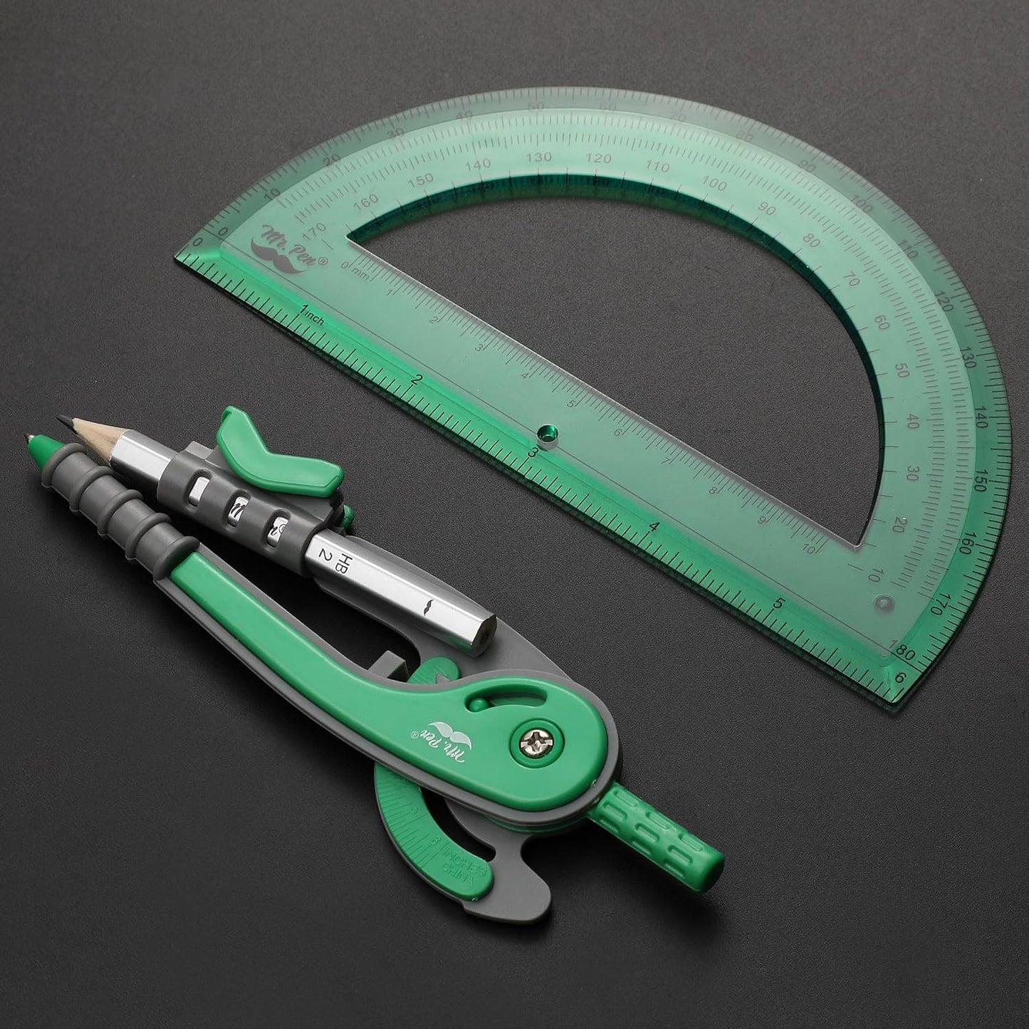 Mr. Pen- Compass and Protractor Set, Lush Garden Green, Compass Geometry Tool, Protractor and Compass Set, Compass Drawing Tool, Drawing Compass, Geometry Compass, Math Compass for Geometry