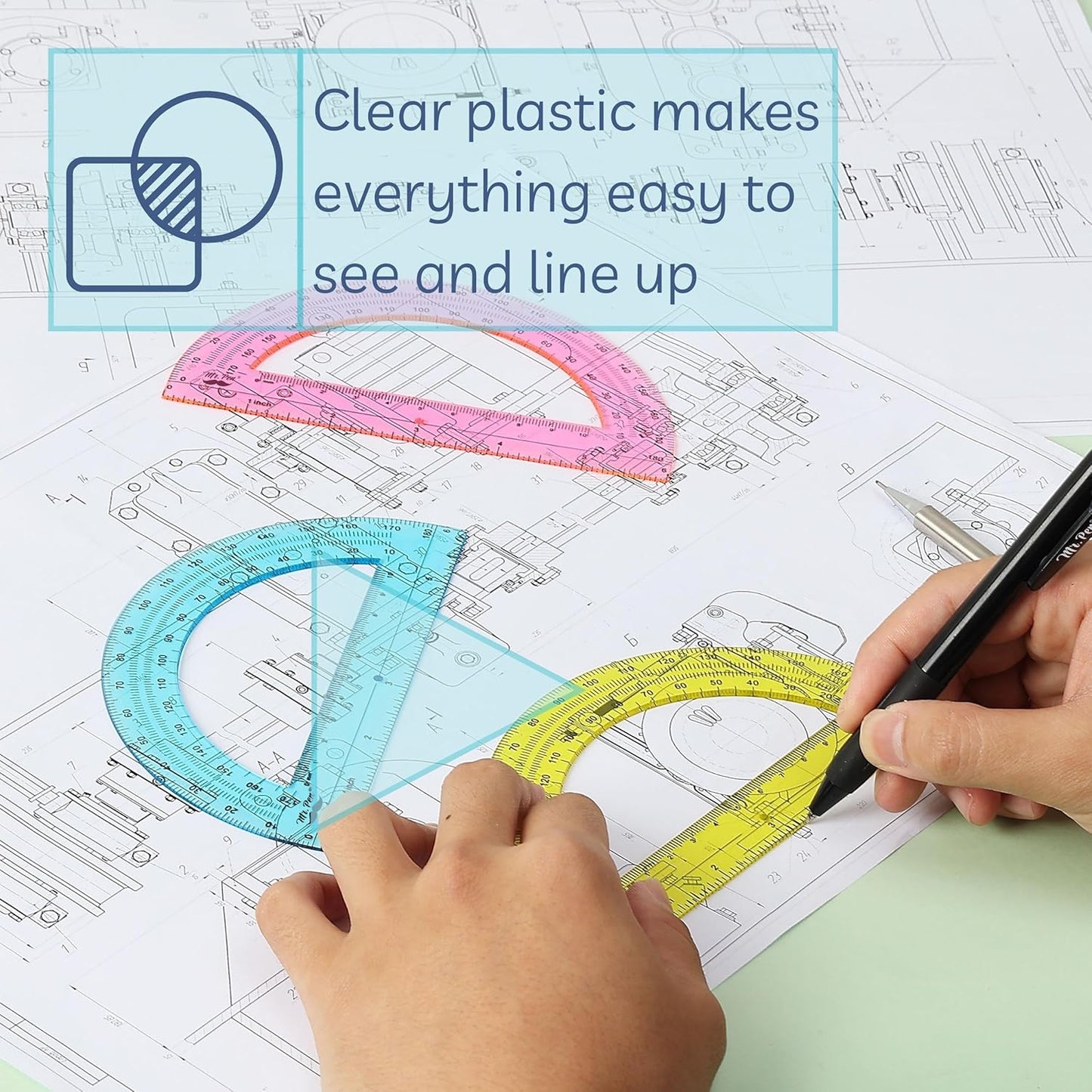 Mr. Pen- Plastic Protractors, 3 Pack, 6 Inch, 180 Degrees, Colorful Protractor for Geometry