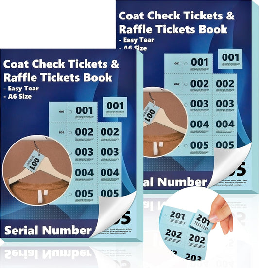 1000 Pcs Coat Check Tickets 2 Part Book Bulk (2 Pack of 1-500) 5.8x4.2 Inch A6 Paper Coat Room Tags Raffle Tickets Coat Check Tags with Hole for Cloakroom Storage or Event Raffle Draws (Blue) (2)