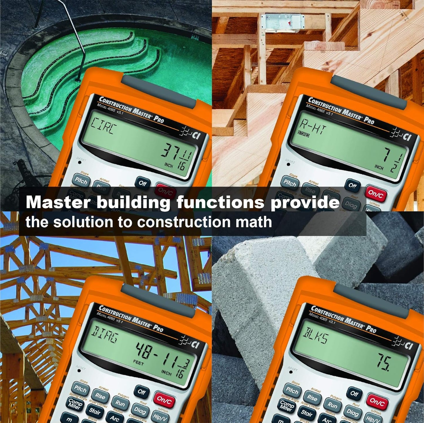 Calculated Industries 4065 Construction Master Pro Advanced Construction Math Feet-inch-Fraction Calculator for Contractors, Estimators & The Pipe Fitters Blue Book