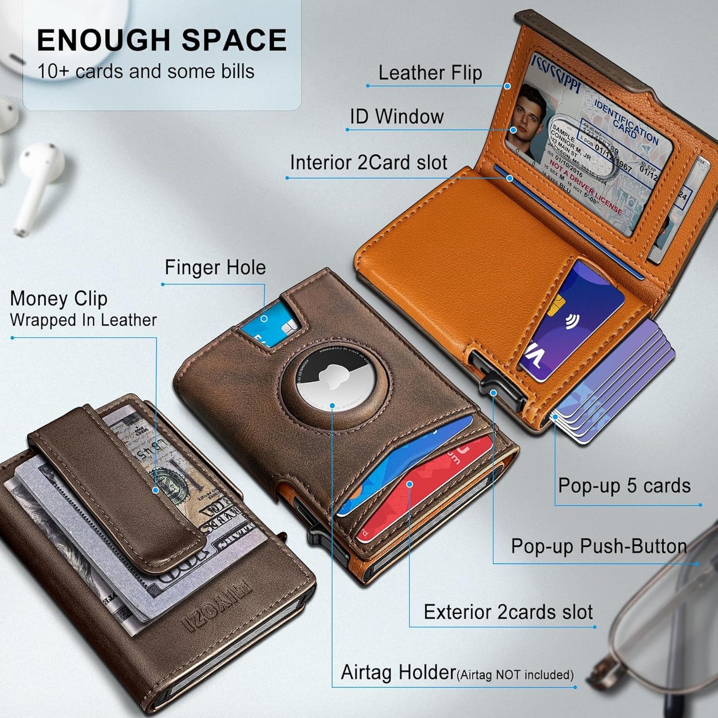 Airtag Wallet for Men,with Money Clip 10 Cards Metal Case Smart Slim Pop Up Credit Card Holder Flip with Magnetic Closure RFID Blocking wallet with Gift Box