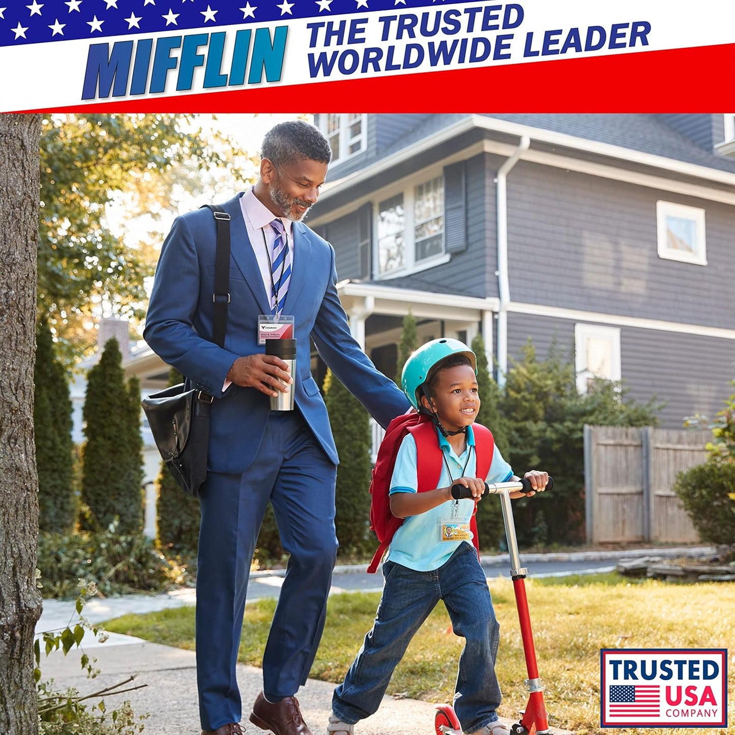 Mifflin-USA Card Protector (4x3 Inch, Clear, Bulk 50 Pack) Quick Load Horizontal No Zipper Name ID Badge Holder