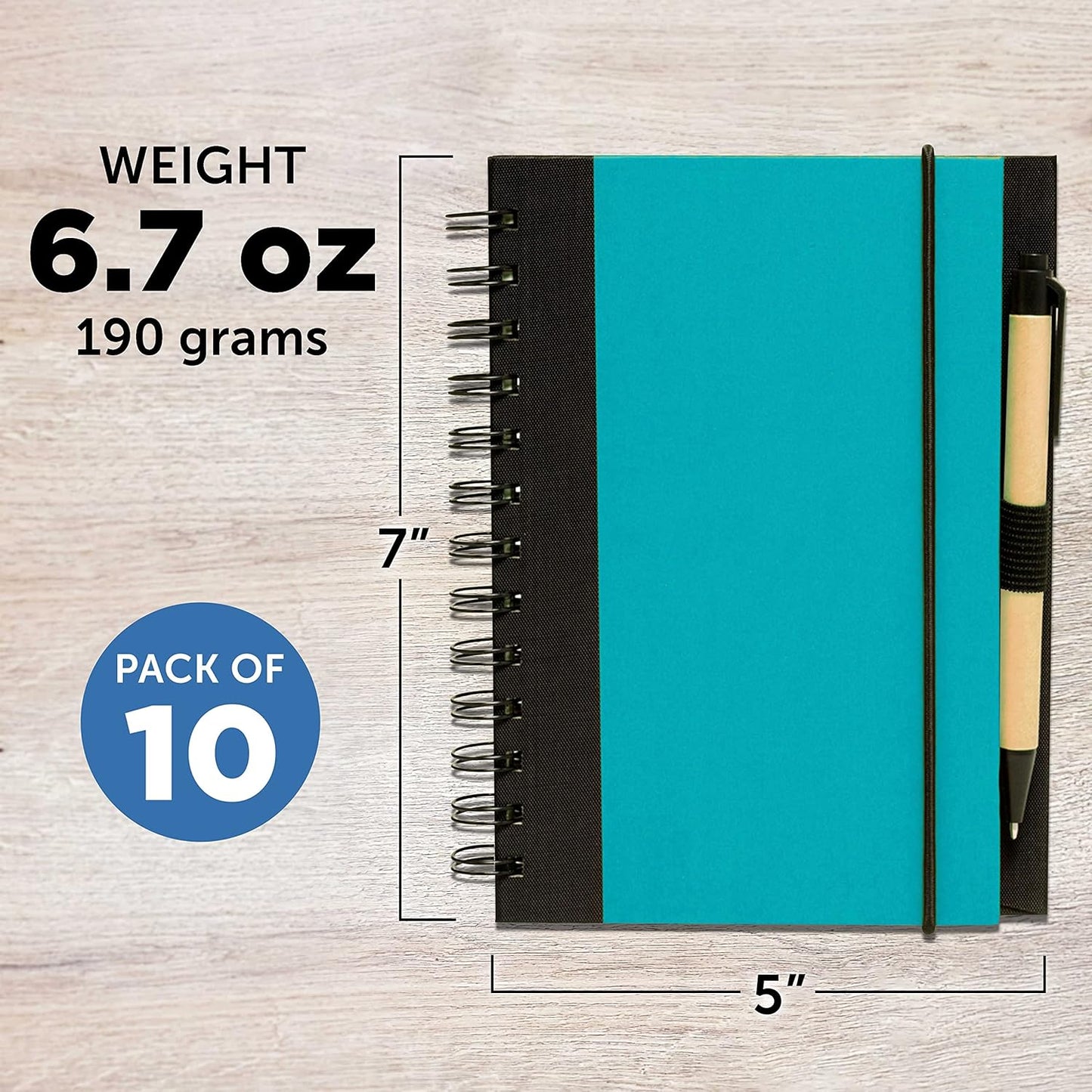 DISCOUNT PROMOS Eco Block Notebooks with Pens Set of 10, Bulk Pack - Perfect for School, Office, Business, Home - Aqua