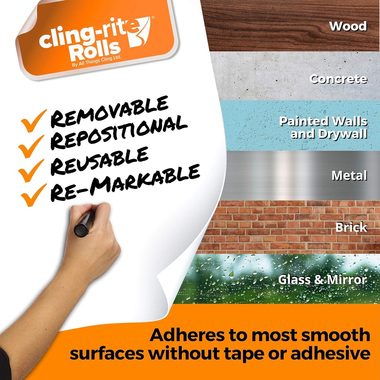 Backpacker Cling-rite Rolls Clingers Dry Erase Portable Whiteboard - 45' ft Roll with 30 Sheets, 12"x18" Reusable Surface for School Supplies, Office Decor, Kids Art & Craft Projects - American Made