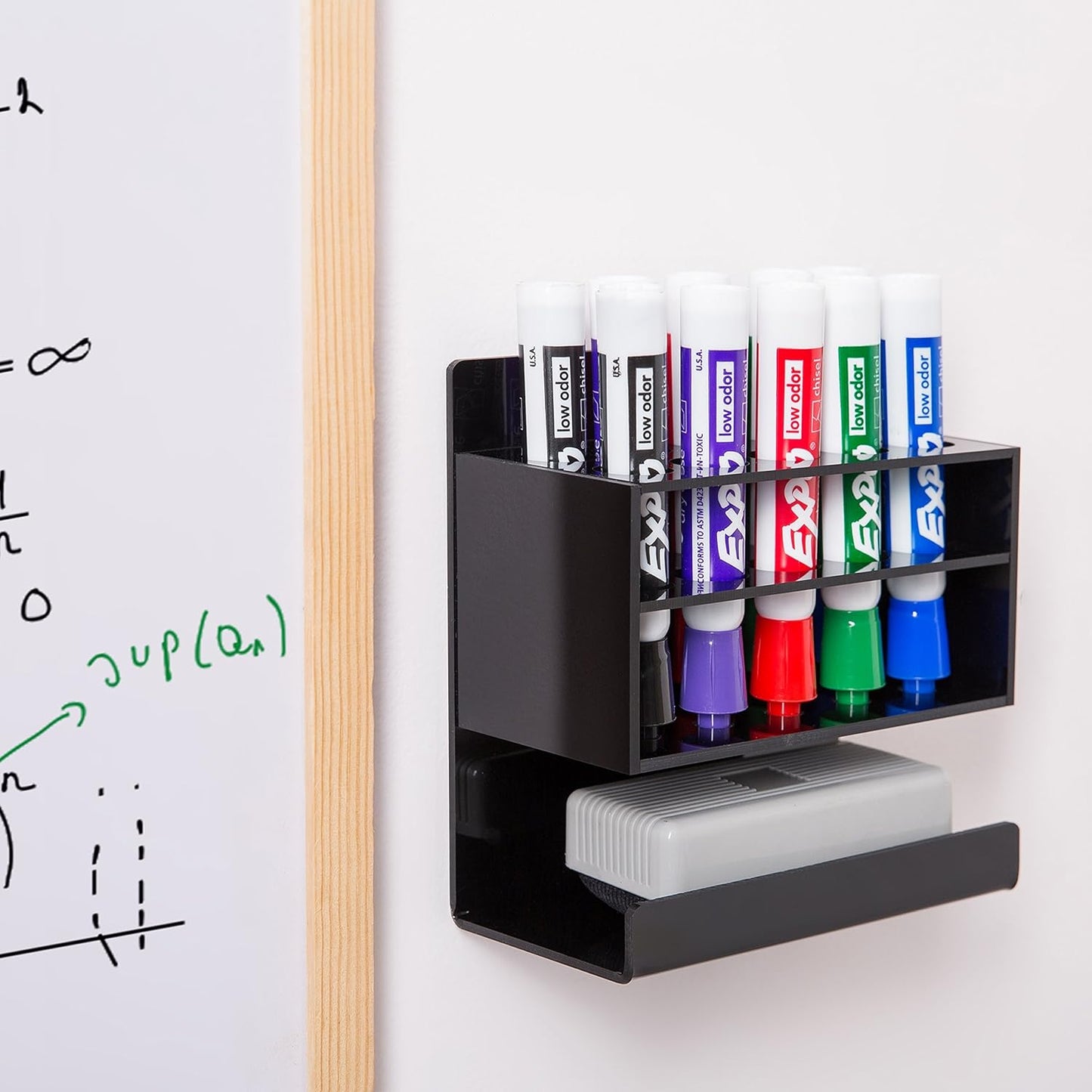 MyGift Dry Erase Marker Holder 10 Slots Whiteboard Marker Holder for Wall Dry Erase Eraser Holder Wall Mount Black