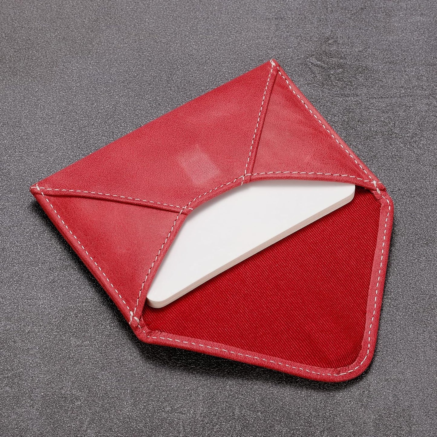 HISCOW Envelope Business Card Case with Magnet Closure - Italian Calfskin (Vintage Red)