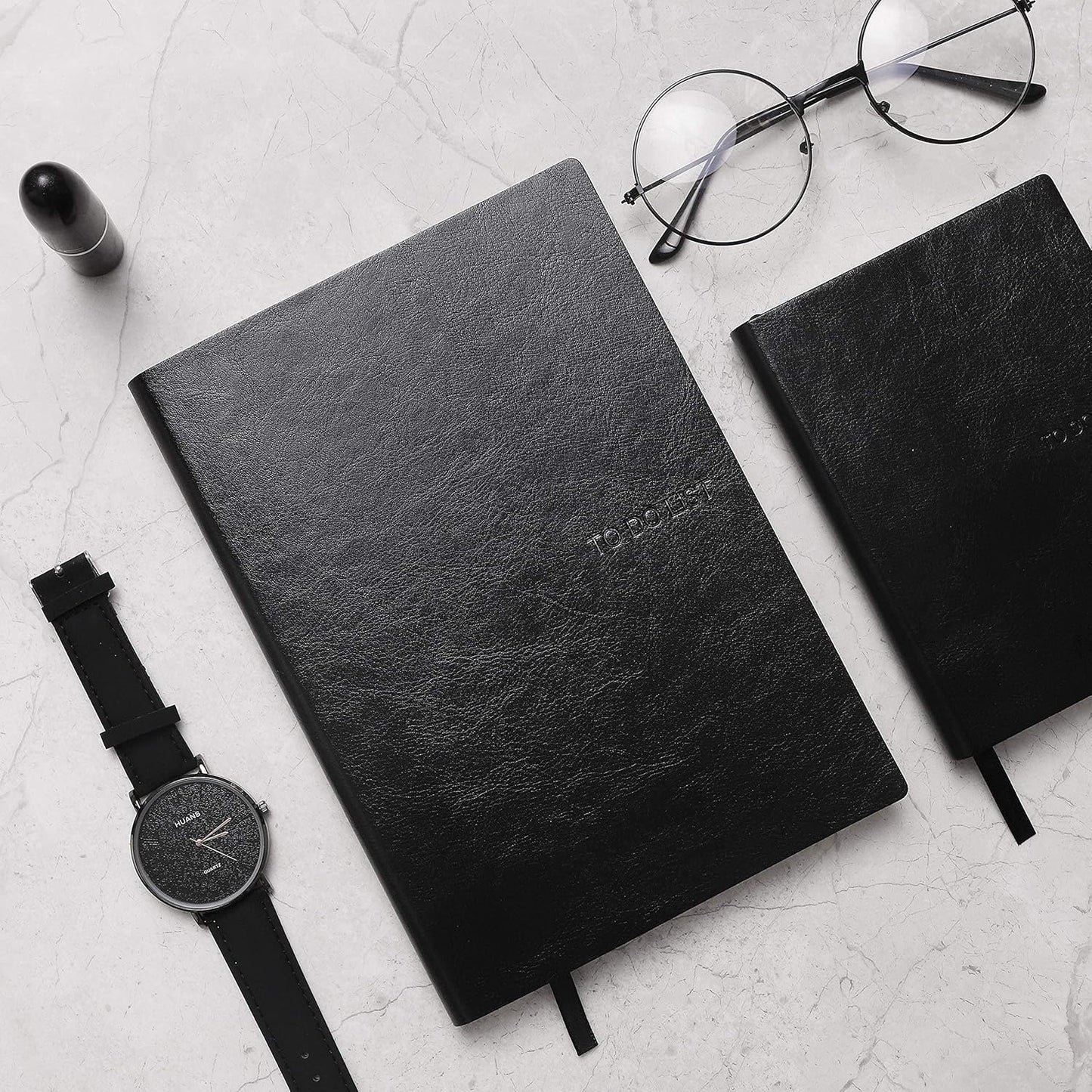 Daily to Do Checklist Notebook, Task Management, Organizer Planner, Hardcover, Ribbon Bookmark, 4.1 x 5.8”, A6 size,110 Sheets (Black)