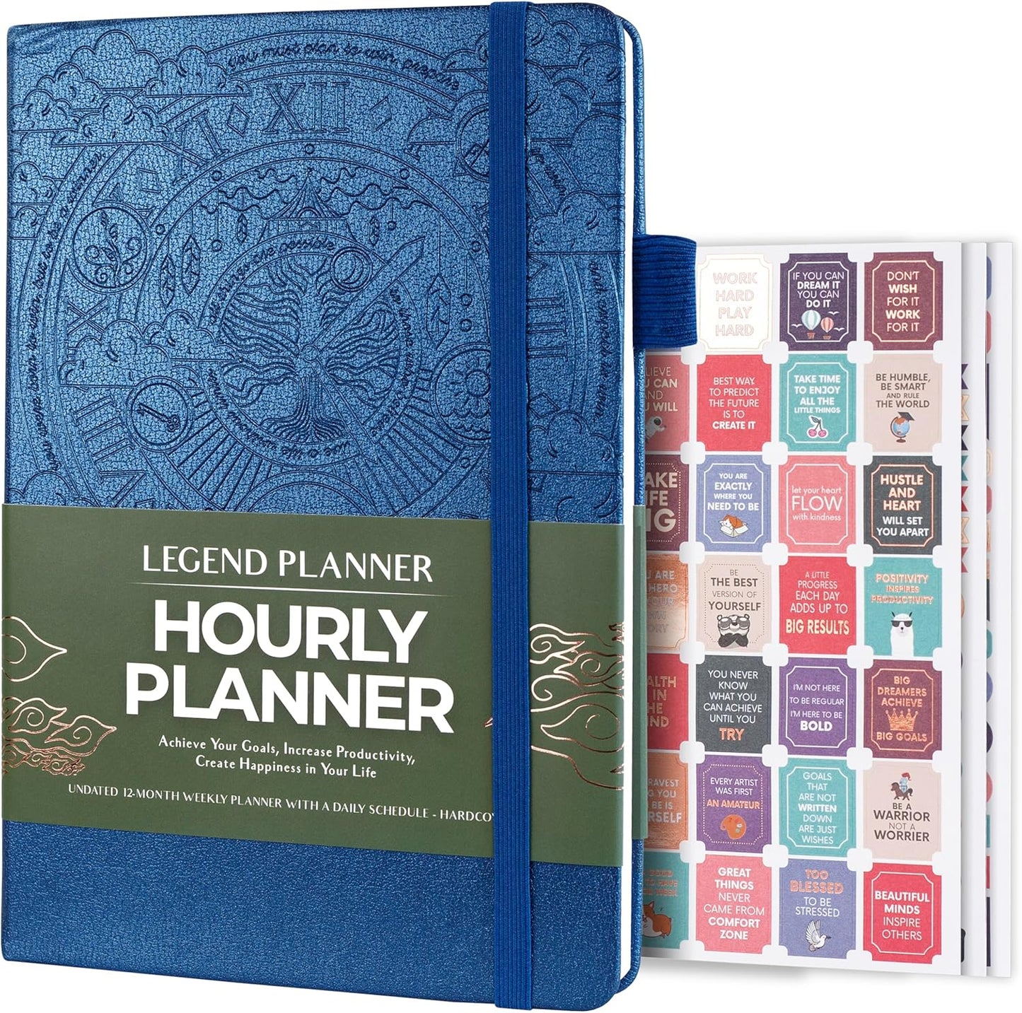 Legend Planner Hourly Schedule Edition – Deluxe Weekly & Daily Organizer with Time Slots. Time Management Appointment Book Journal for Work & Personal Life, Undated, A5 Hardcover – Blue Debossed